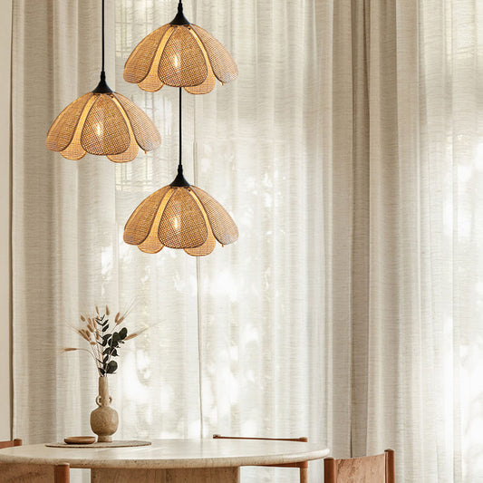 bloom rattan pendant light on wabi sabi table