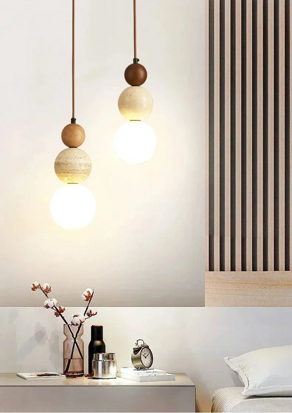 2 Elara Duo Wabi Sabi Three Ball Travertine Stone Pendant Lights