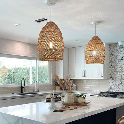 2 Minna rattan pendant 1-light for Boho Kitchen Island