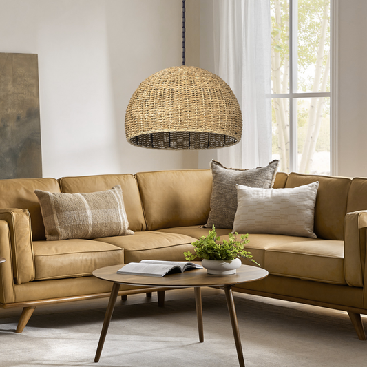 Natural Bowl Grey Wicker Pendant Light