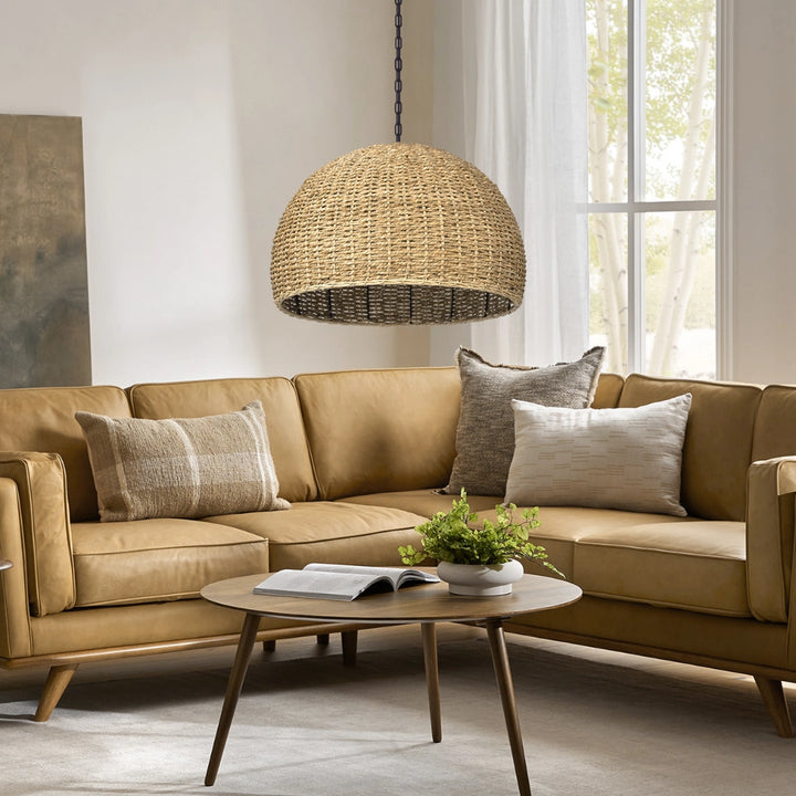 Bowl Grey Wicker Pendant Light