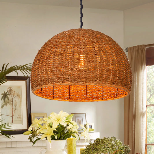 Bowl Wabi Sabi Grey Wicker Pendant Light