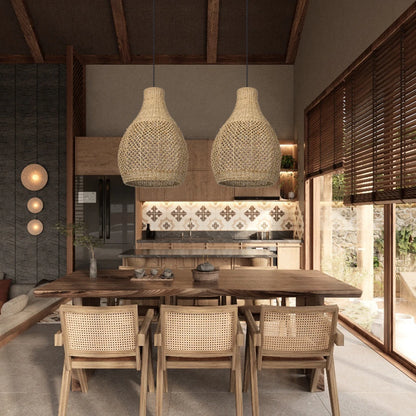 Boho Teardrop Wicker Pendant Light
