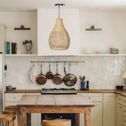 Boho Teardrop Wicker Pendant Light