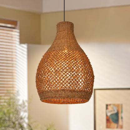 Boho Teardrop Wicker Pendant Light