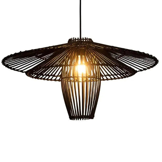 24-Inch Boho Rattan Pendant Light Black