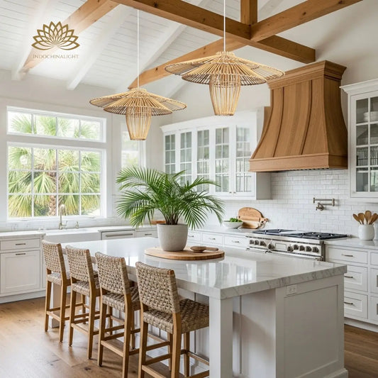 24 Inch Boho Rattan Pendant Light for kitchen island