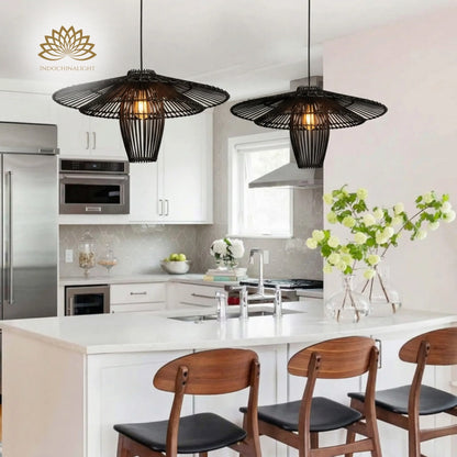 24-inch Kasa black farmhouse rattan pendant light kitchen island