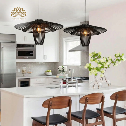 24-inch Kasa black farmhouse rattan pendant light kitchen island