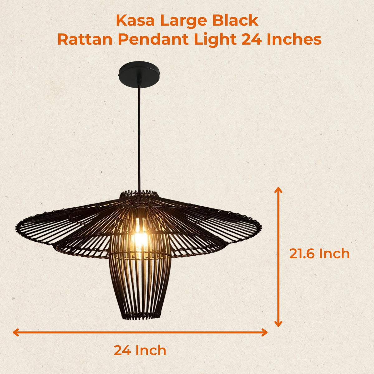 24 Inches Kasa Large Black Rattan Pendant Light