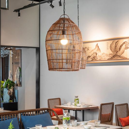 Fish-trap Rustic Rattan Pendant Light