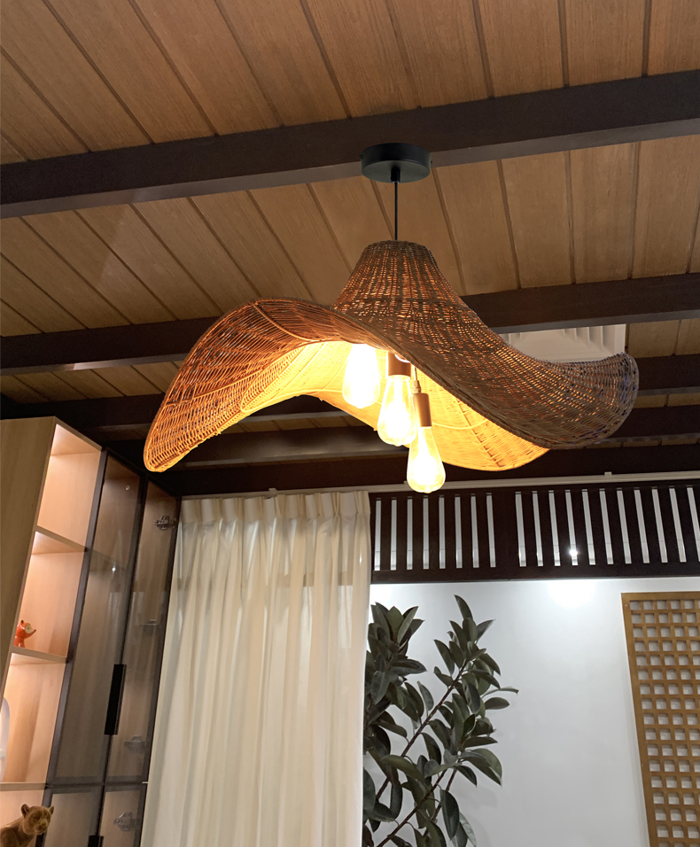 3-Light Selma Rattan Pendant Light in Japanese Room
