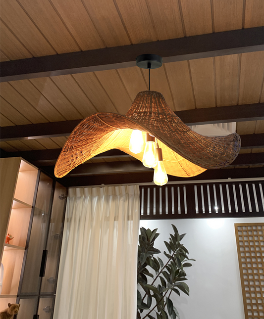 3-Light Selma Rattan Pendant Light in Japanese Room