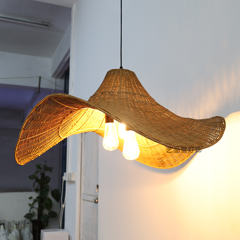 3-Light Selma Rattan Pendant Light when turned on