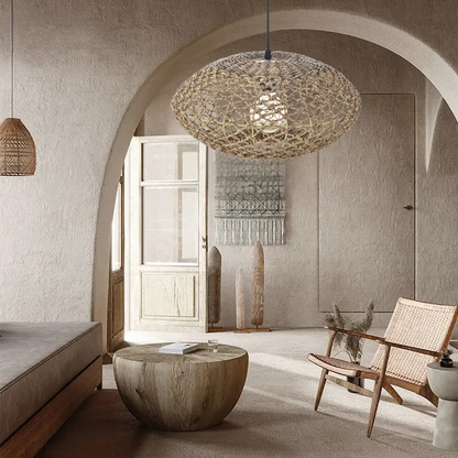 Natural Oval Wicker Pendant Light