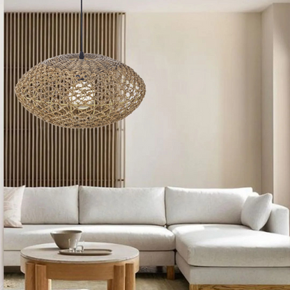 Natural Oval Wicker Pendant Light