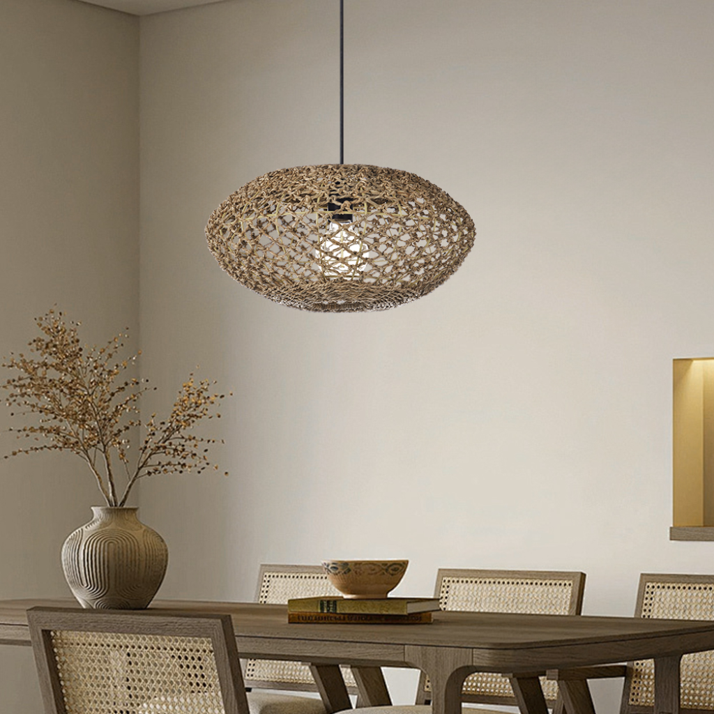 Natural Oval Wicker Pendant Light