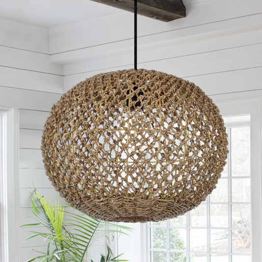 Antigua Flat Round Wicker Pendant Light