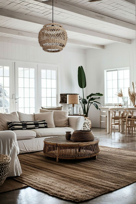 Elegant Wabi Sabi Round Wicker Pendant Light