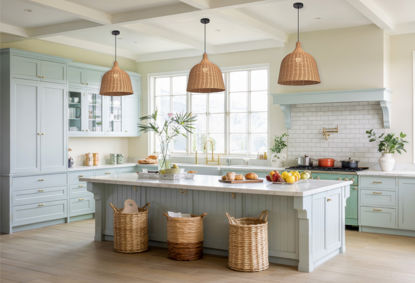 Allen and Roth Rattan Bell Pendant Light
