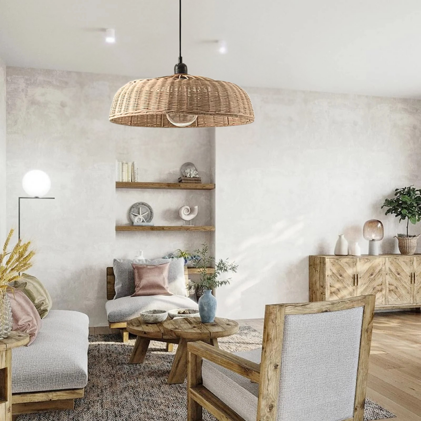 Woven Dome Rattan Pendant Light