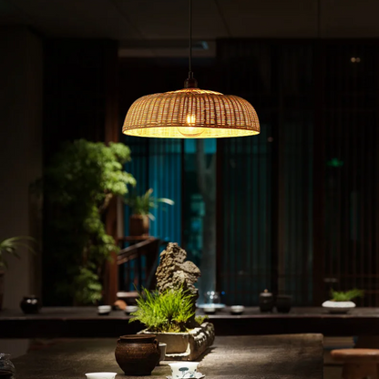 Woven Dome Rattan Pendant Light
