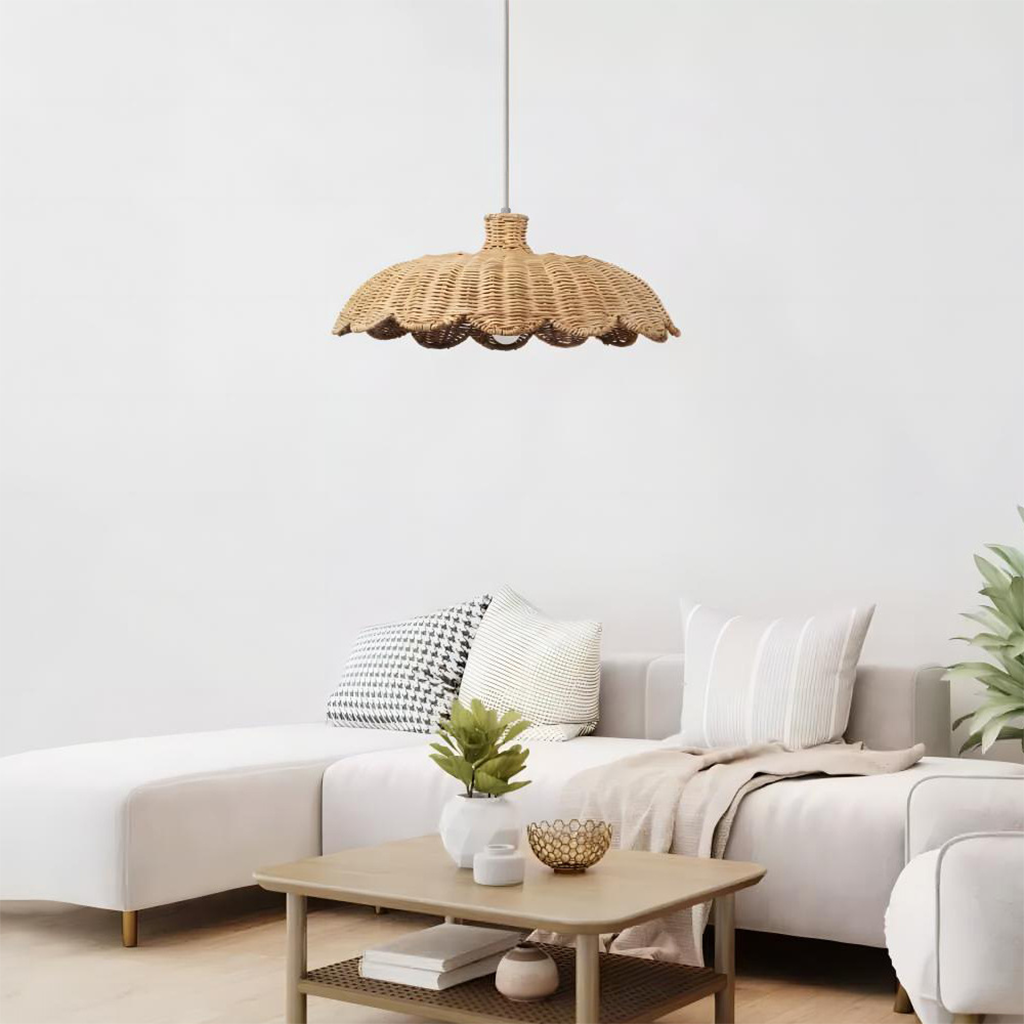 Stylish Scalloped Rattan Pendant Light