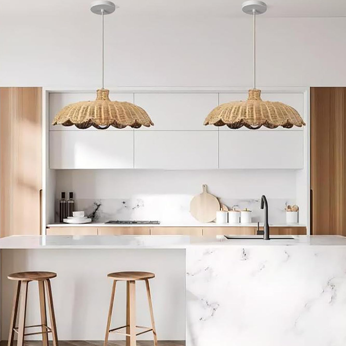 Stylish Scalloped Rattan Pendant Light