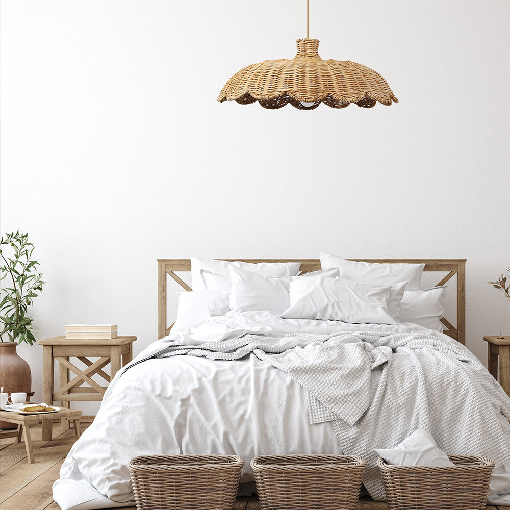 Stylish Scalloped Rattan Pendant Light
