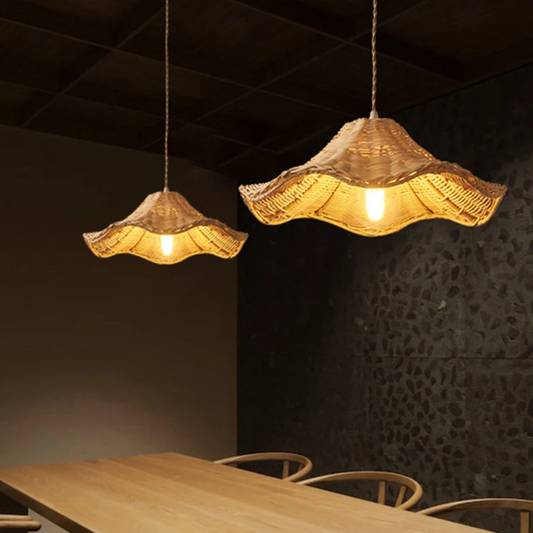 Boho Floral Rattan Pendant Light