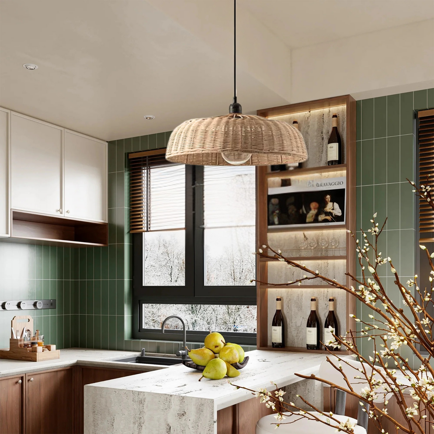 Woven Dome Rattan Pendant Light