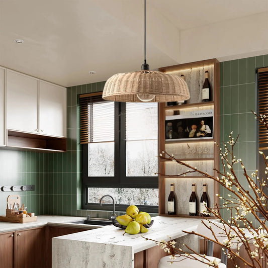 Chinesque Dome Woven Rattan Pendant Light