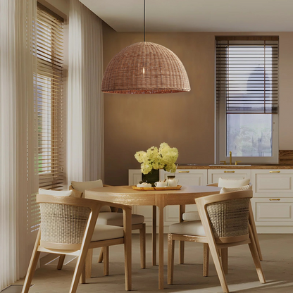 Woven Brown Dome Rattan Pendant Light