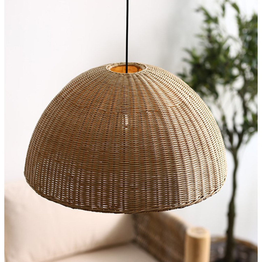 Woven Brown Dome Rattan Pendant Light