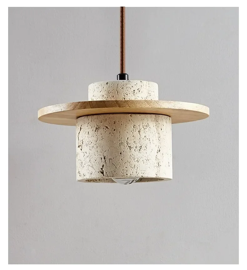 Kanso Wabi Sabi Travertine and Wood Pendant Light