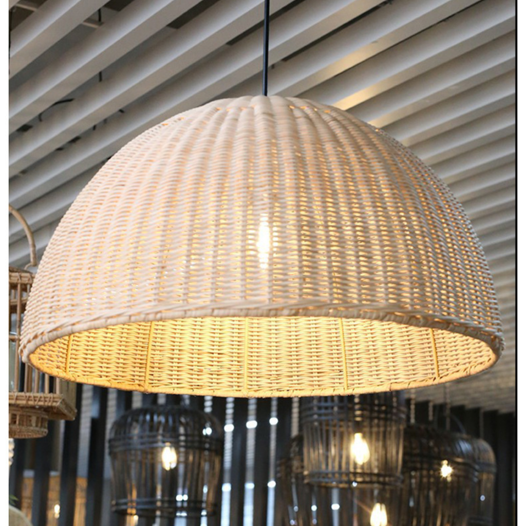 Woven Brown Dome Rattan Pendant Light