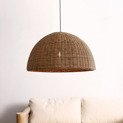 Woven Brown Dome Rattan Pendant Light