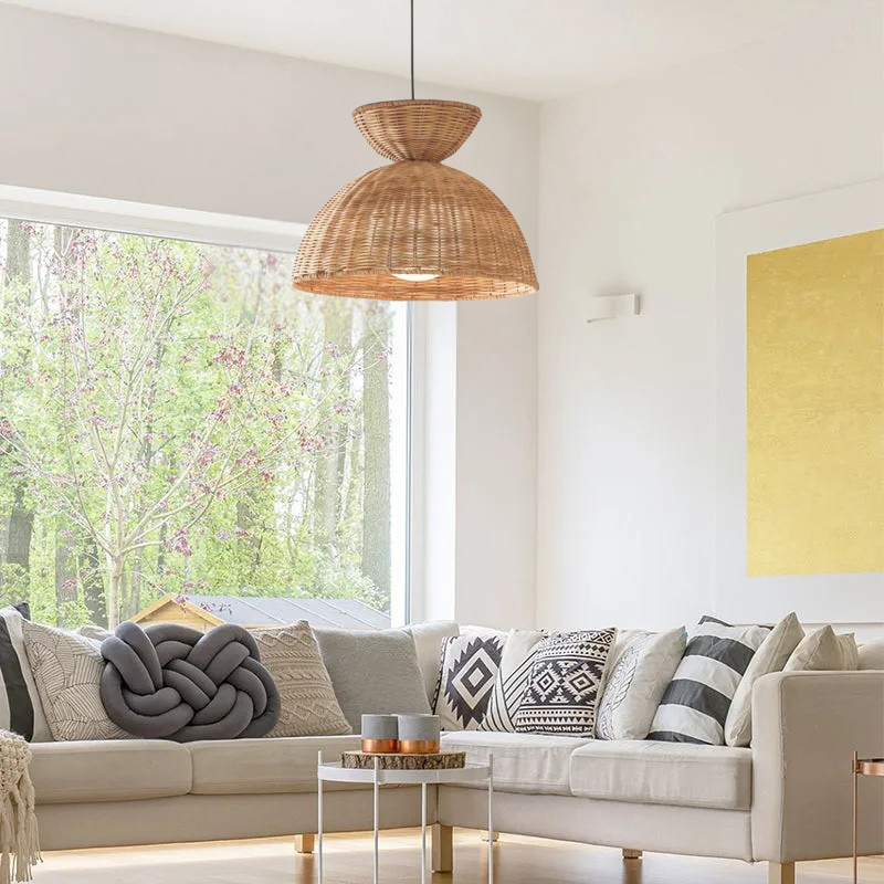 Round Woven Rattan Pendant Light
