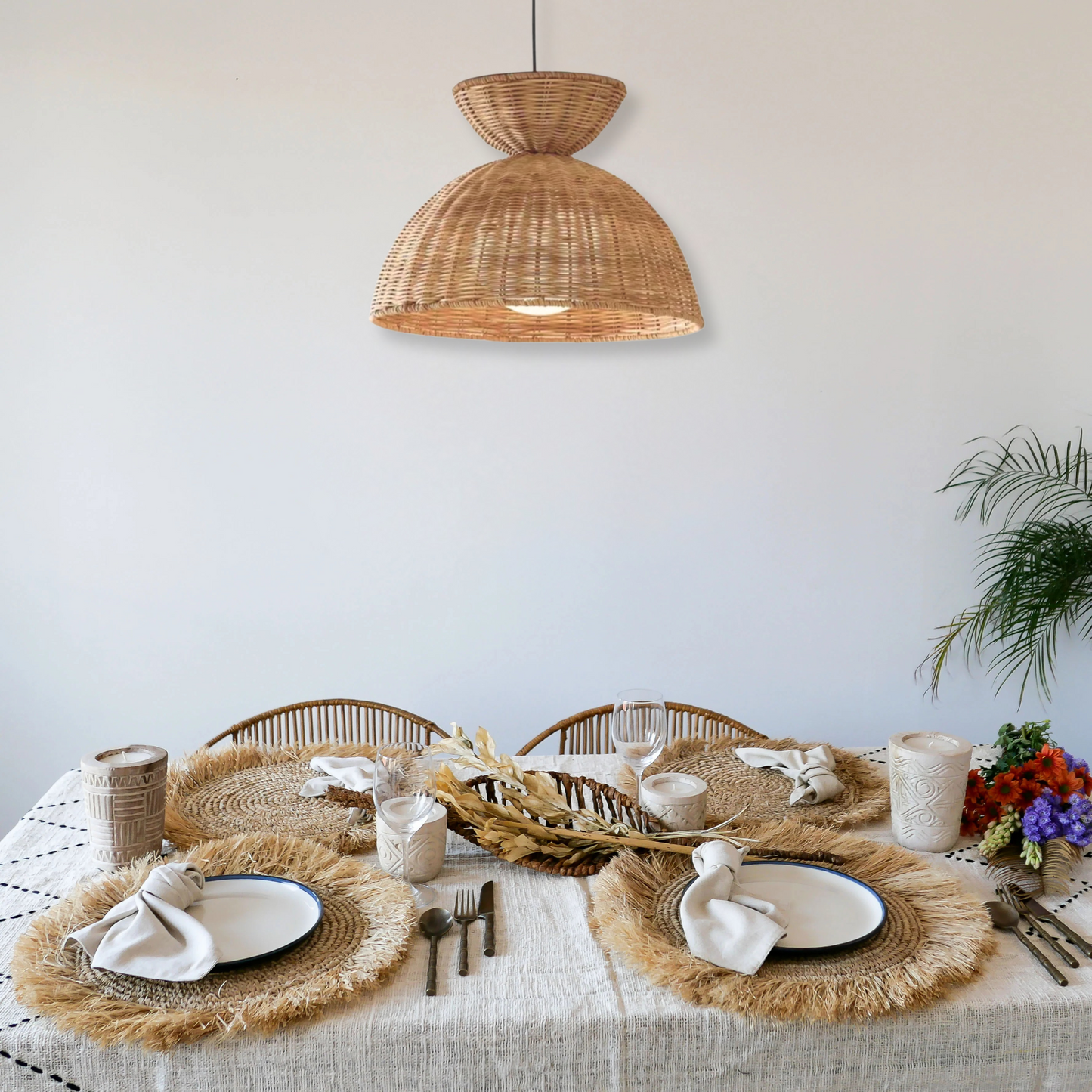 Round Woven Rattan Pendant Light