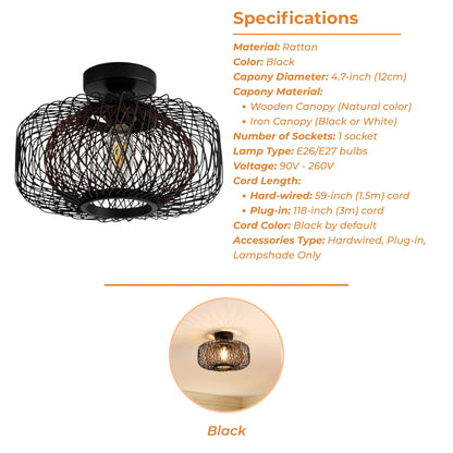 Tbaoinla Rattan Ceiling Light For Living Room