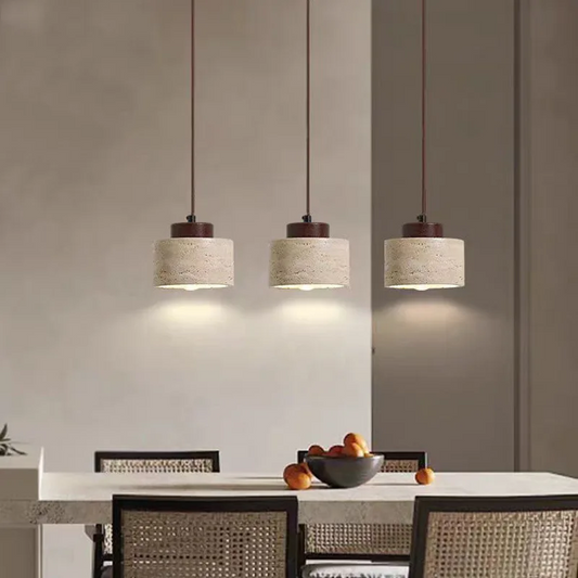 Arvo Wabi Sabi Cylinder Travertine Stone Pendant Light