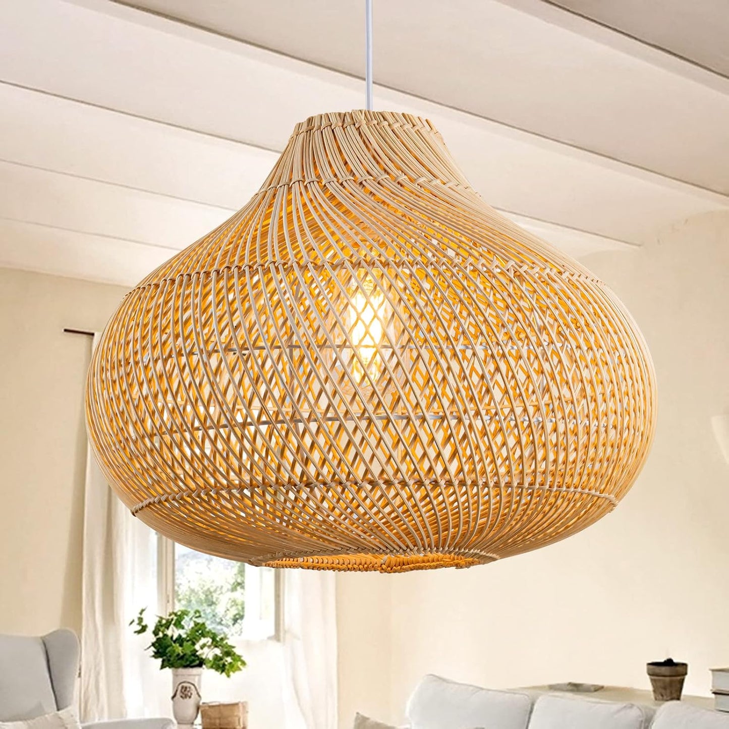 Karjearl Boho Basket Rattan Pendant Light 16 Inch