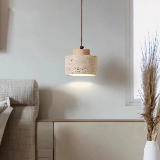 Arvo Wabi Sabi Cylinder Travertine Stone Pendant Light
