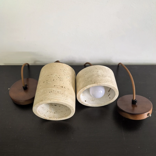 Arvo Wabi Sabi Cylinder Travertine Stone Pendant Light