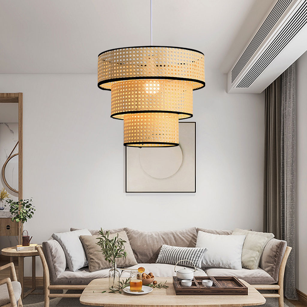 ArcoMead Tiered Rattan Pendant Light in living room