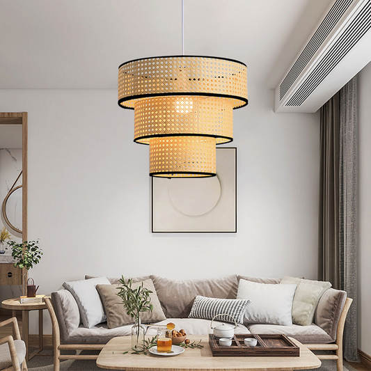 ArcoMead Tiered Rattan Pendant Light in living room