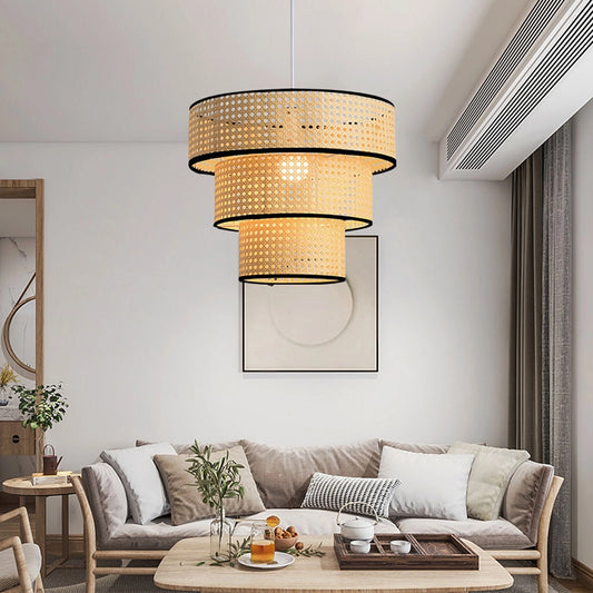 ArcoMead Tiered Rattan Pendant Light in living room