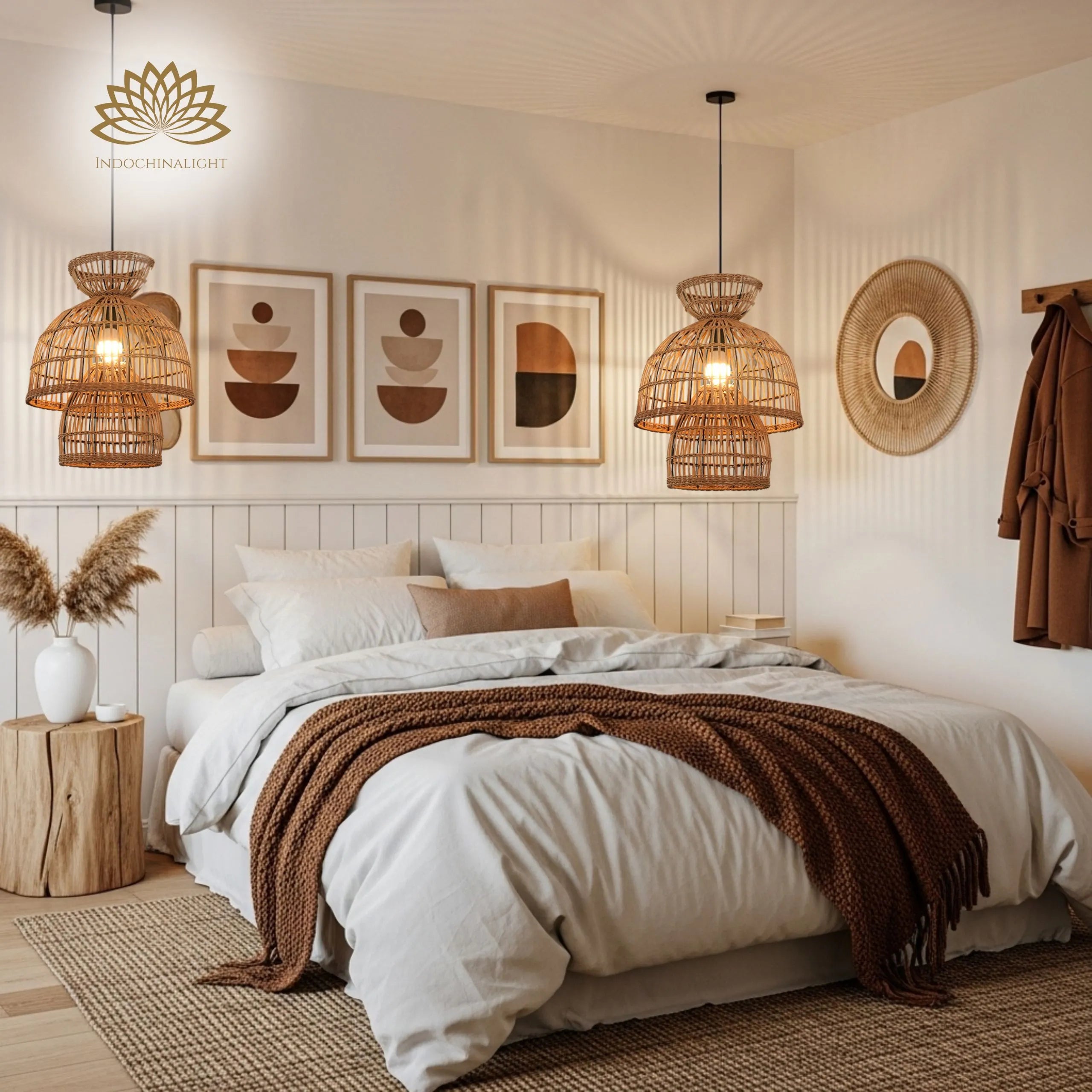 Bedroom Rattan pendant lights 16 inch 1 light