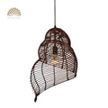 Shell Spiral Black Rattan Pendant Light