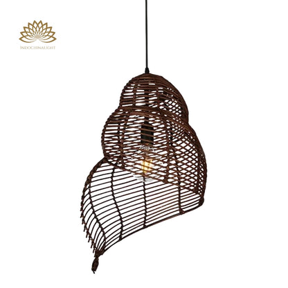 black-shell-spiral-rattan-pendant-light
